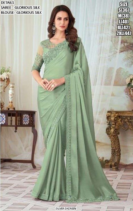 Glorious Silk Embroidered Partywear Un-Stitched Blouse And Sarees Online