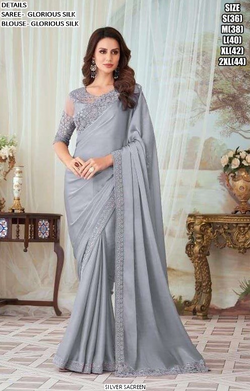 Glorious Silk Embroidered Partywear Un-Stitched Blouse And Sarees Online