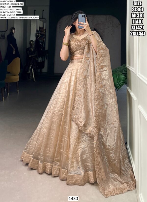 Golden Glamour! Mesmerizing Gold Crush Sequins Thread Worked Lehenga Choli