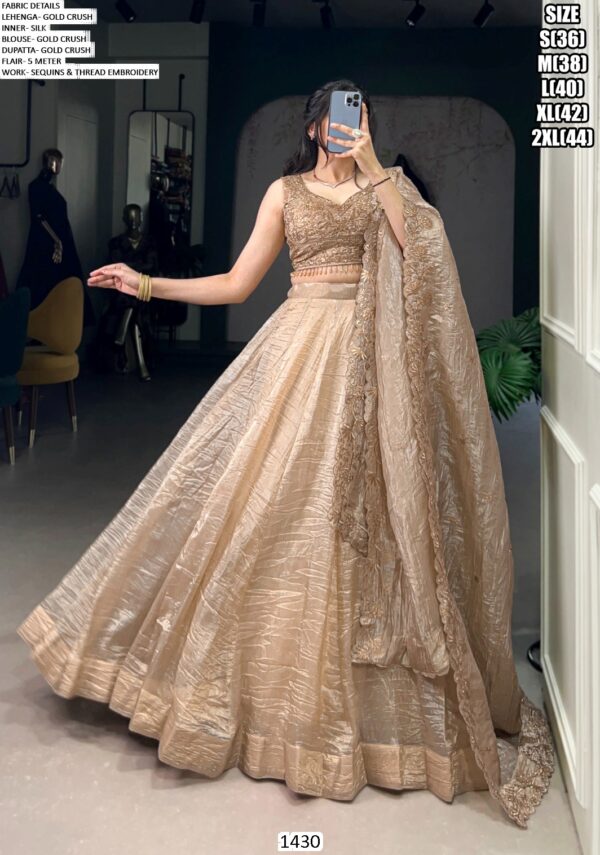 Golden Glamour! Mesmerizing Gold Crush Sequins Thread Worked Lehenga Choli