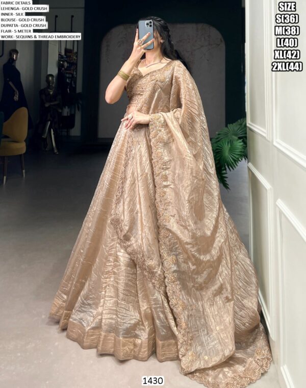 Golden Glamour! Mesmerizing Gold Crush Sequins Thread Worked Lehenga Choli