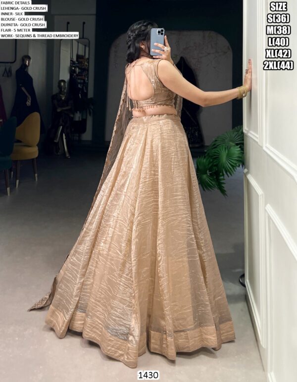 Golden Glamour! Mesmerizing Gold Crush Sequins Thread Worked Lehenga Choli