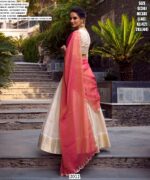 Off-White Colour Zari Weaving Work Jacquard Chex South Indian Lehenga Choli