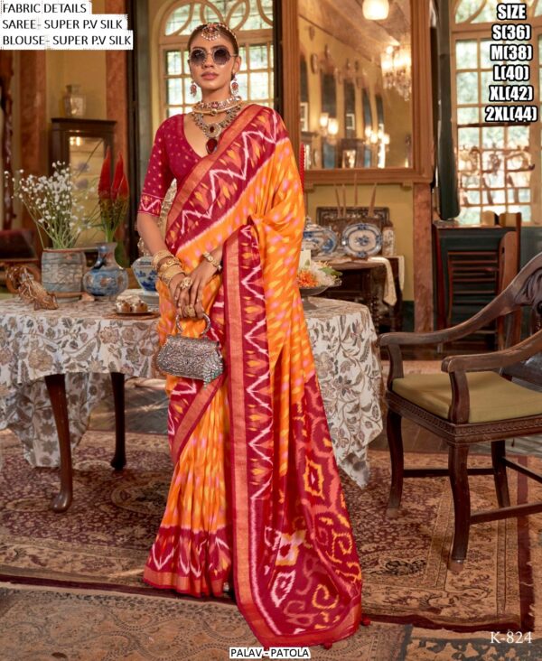 Ethnicrang Presents Palav Patola Super P.V. Silk Luxury Printed Sarees For Womens