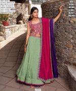 Dazzling Sea Green Colour Vichitra Silk Lehenga Choli For Festivals