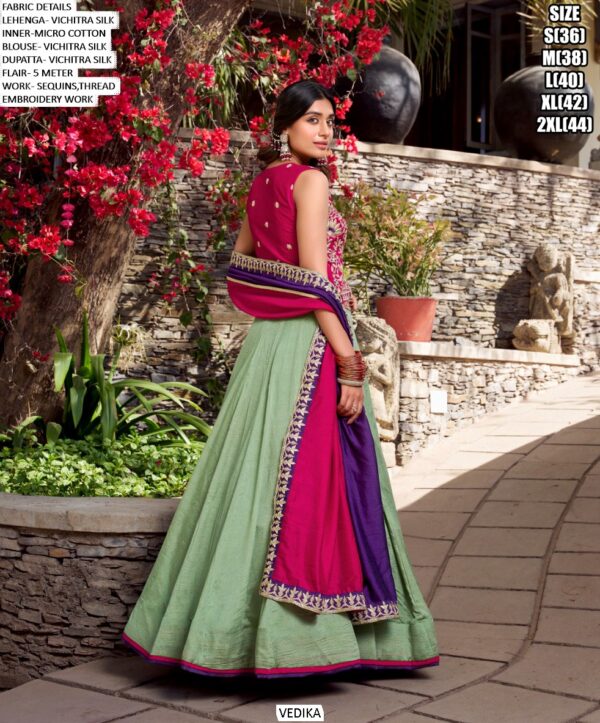 Dazzling Sea Green Colour Vichitra Silk Lehenga Choli For Festivals