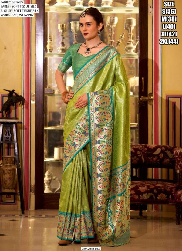 Enthralling Soft Tissue Silk Weaving Saree With Glamorous Blouse Piece
