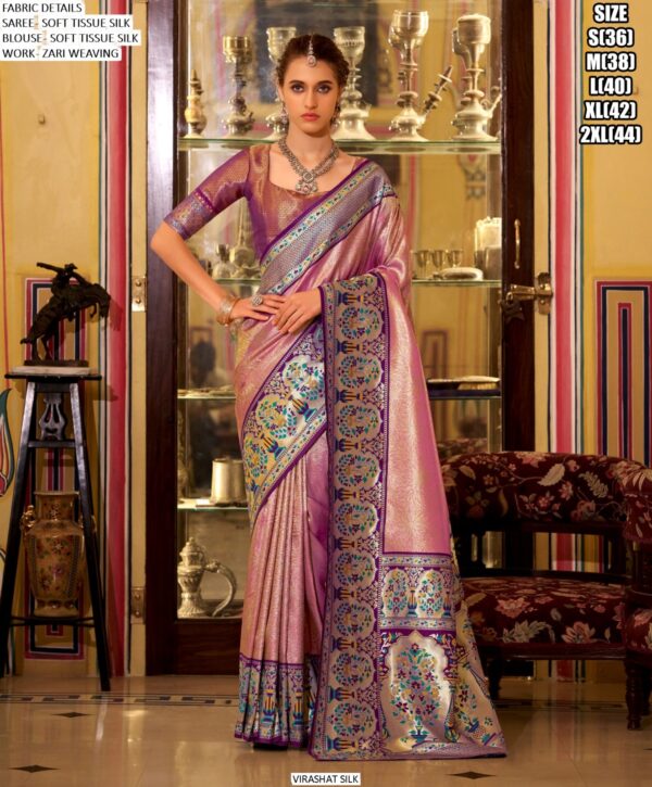 Enthralling Soft Tissue Silk Weaving Saree With Glamorous Blouse Piece