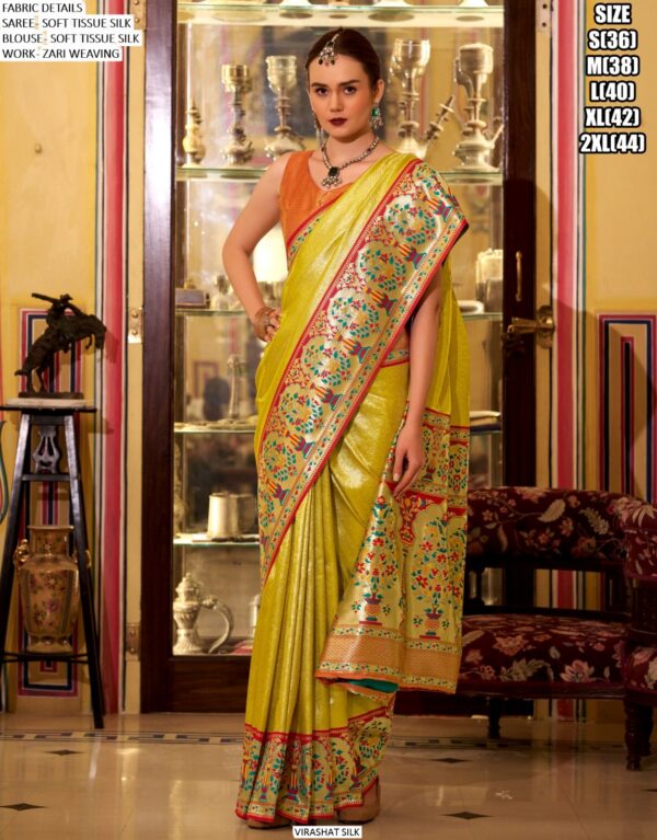 Enthralling Soft Tissue Silk Weaving Saree With Glamorous Blouse Piece