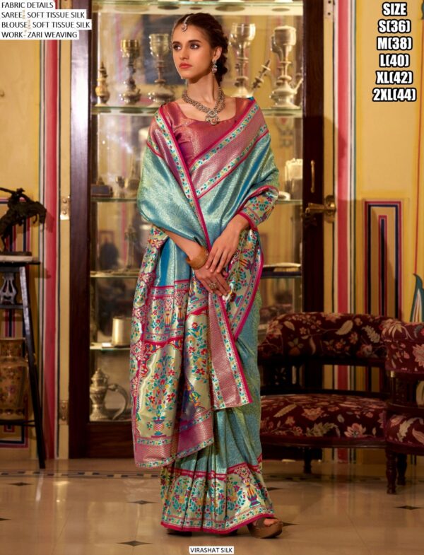 Enthralling Soft Tissue Silk Weaving Saree With Glamorous Blouse Piece
