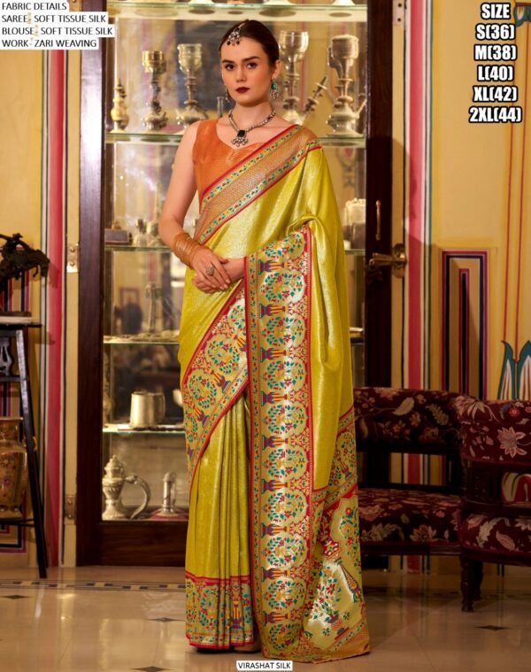 Enthralling Soft Tissue Silk Weaving Saree With Glamorous Blouse Piece