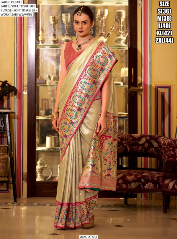 Enthralling Soft Tissue Silk Weaving Saree With Glamorous Blouse Piece