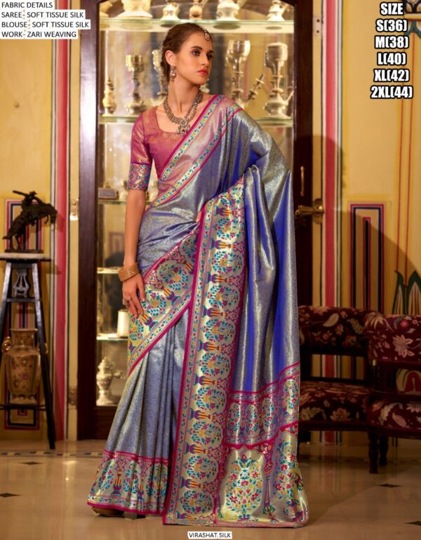 Enthralling Soft Tissue Silk Weaving Saree With Glamorous Blouse Piece