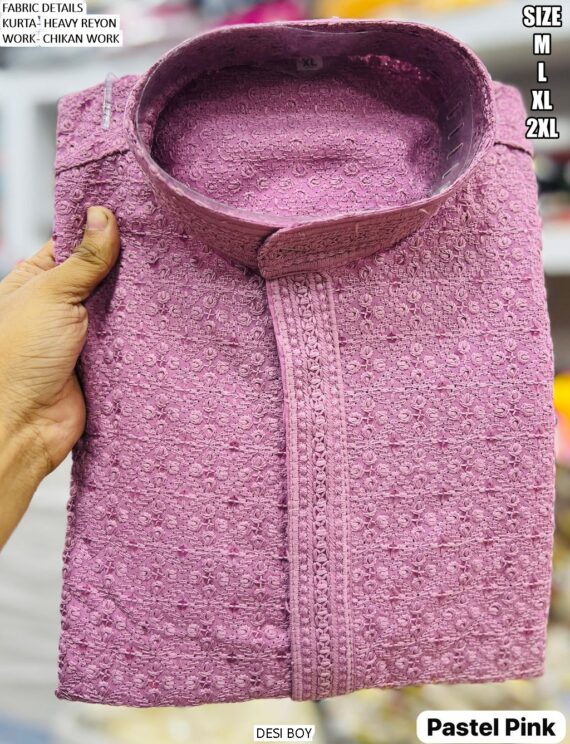 Chikan Work Heavy Rayon Men's Kurta With Pyjama For All Beautiful Occasions