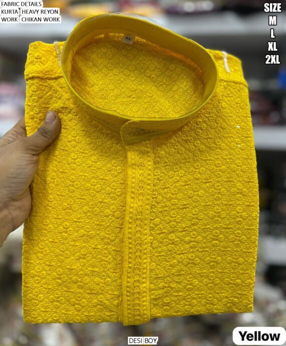 Chikan Work Heavy Rayon Men's Kurta With Pyjama For All Beautiful Occasions