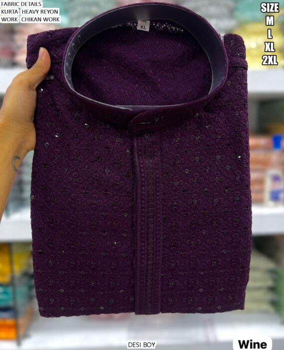 Chikan Work Heavy Rayon Men's Kurta With Pyjama For All Beautiful Occasions