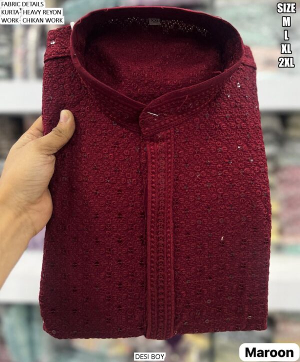 Chikan Work Heavy Rayon Men's Kurta With Pyjama For All Beautiful Occasions