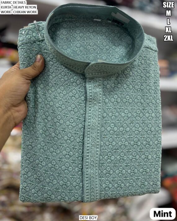 Chikan Work Heavy Rayon Men's Kurta With Pyjama For All Beautiful Occasions