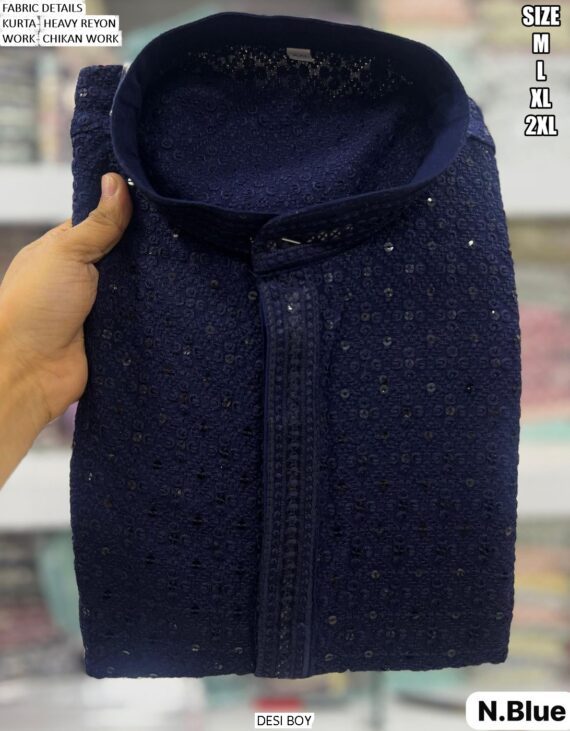 Chikan Work Heavy Rayon Men's Kurta With Pyjama For All Beautiful Occasions