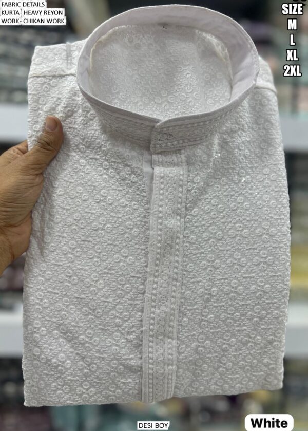 Chikan Work Heavy Rayon Men's Kurta With Pyjama For All Beautiful Occasions