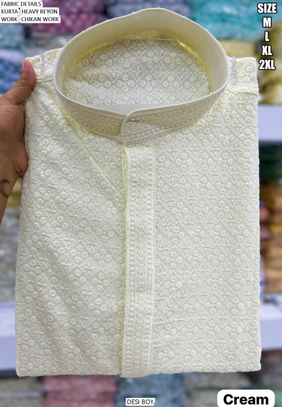 Chikan Work Heavy Rayon Men's Kurta With Pyjama For All Beautiful Occasions