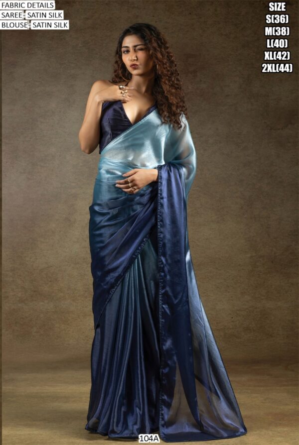 Ready To Wear Satin Silk Lovely Coloured Plain Party Sarees Online Now!