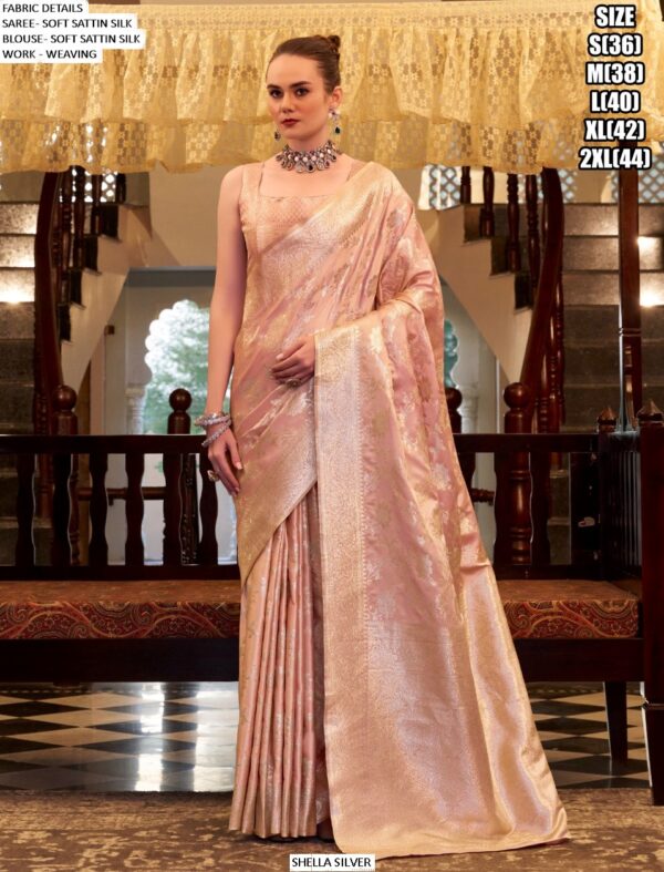 Shella Silver Wholesale Soft Satin Silk Wedding Wear Un-Stitched Saree Collection