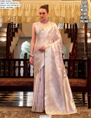 Shella Silver Wholesale Soft Satin Silk Wedding Wear Un-Stitched Saree Collection