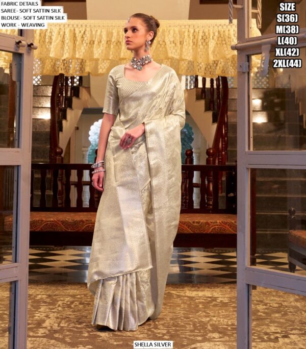 Shella Silver Wholesale Soft Satin Silk Wedding Wear Un-Stitched Saree Collection