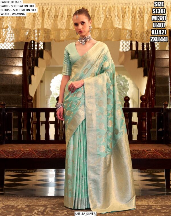 Shella Silver Wholesale Soft Satin Silk Wedding Wear Un-Stitched Saree Collection