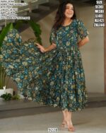 Beaches And Party Wear Green Faux Georgette Floral Printed Anarkali Gown