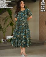 Beaches And Party Wear Green Faux Georgette Floral Printed Anarkali Gown