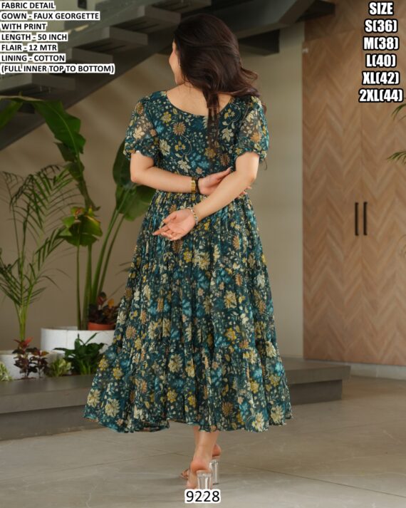 Beaches And Party Wear Green Faux Georgette Floral Printed Anarkali Gown