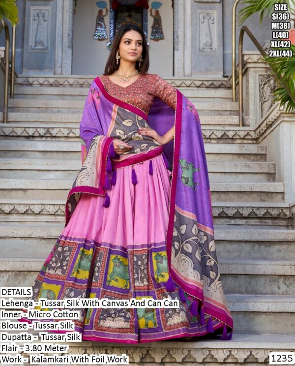 Ethnicrang Offers A Beautiful Collection Of Kalamkari Work Tussar Silk Lehenga Cholis