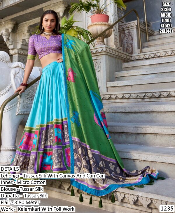 Ethnicrang Offers A Beautiful Collection Of Kalamkari Work Tussar Silk Lehenga Cholis