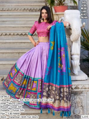 Ethnicrang Offers A Beautiful Collection Of Kalamkari Work Tussar Silk Lehenga Cholis