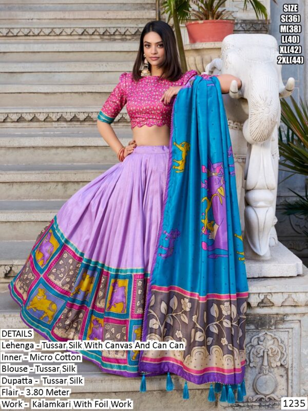 Ethnicrang Offers A Beautiful Collection Of Kalamkari Work Tussar Silk Lehenga Cholis