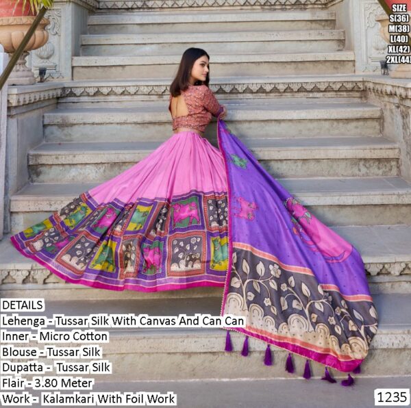 Ethnicrang Offers A Beautiful Collection Of Kalamkari Work Tussar Silk Lehenga Cholis
