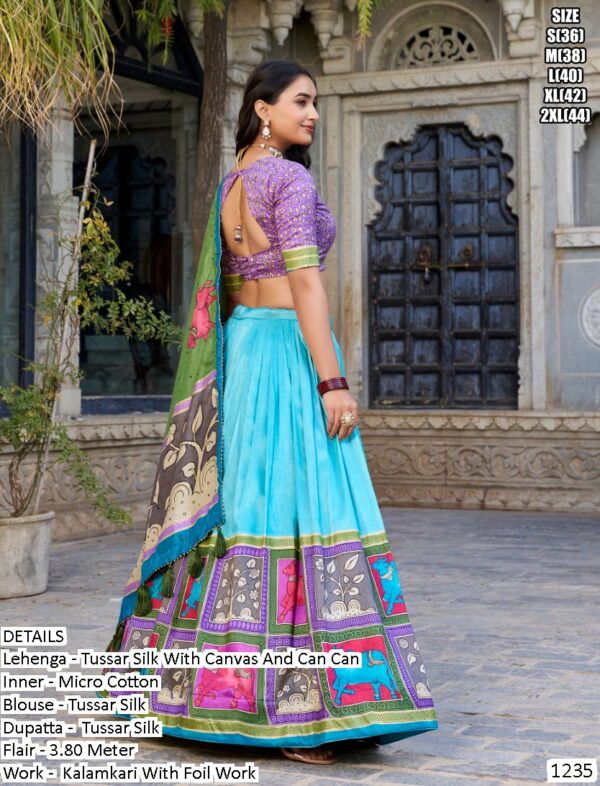 Ethnicrang Offers A Beautiful Collection Of Kalamkari Work Tussar Silk Lehenga Cholis