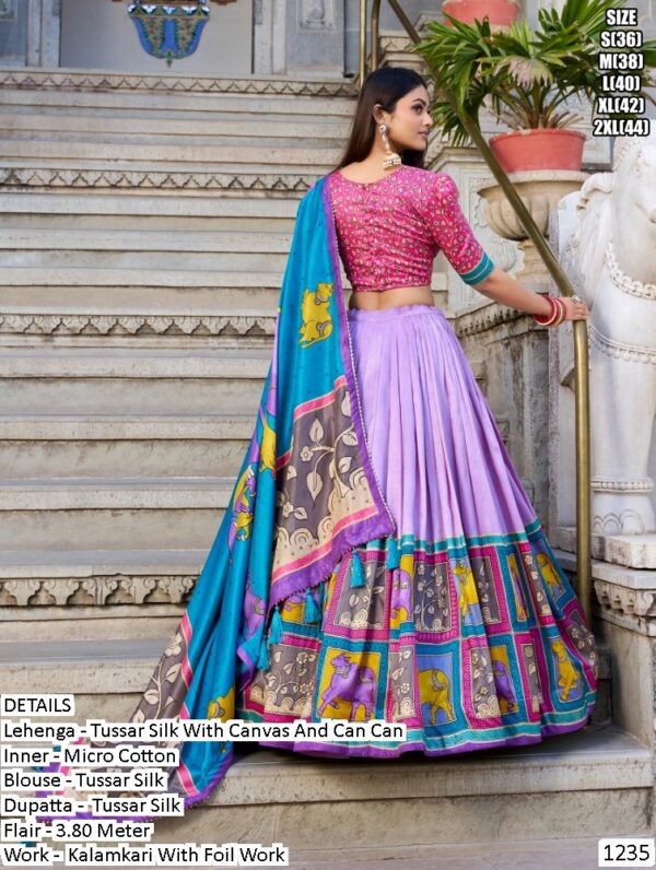 Ethnicrang Offers A Beautiful Collection Of Kalamkari Work Tussar Silk Lehenga Cholis