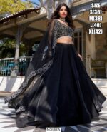 Party Wear Elegant Black Star Satin Embroidered Lehenga Choli With Dupatta