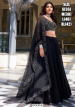 Party Wear Elegant Black Star Satin Embroidered Lehenga Choli With Dupatta