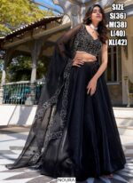 Party Wear Elegant Black Star Satin Embroidered Lehenga Choli With Dupatta