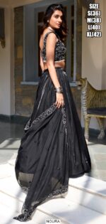 Party Wear Elegant Black Star Satin Embroidered Lehenga Choli With Dupatta