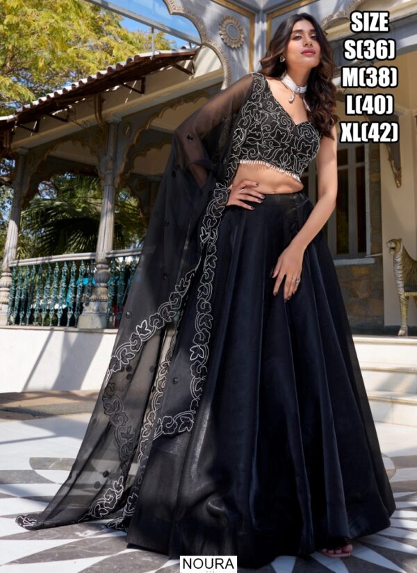 Party Wear Elegant Black Star Satin Embroidered Lehenga Choli With Dupatta