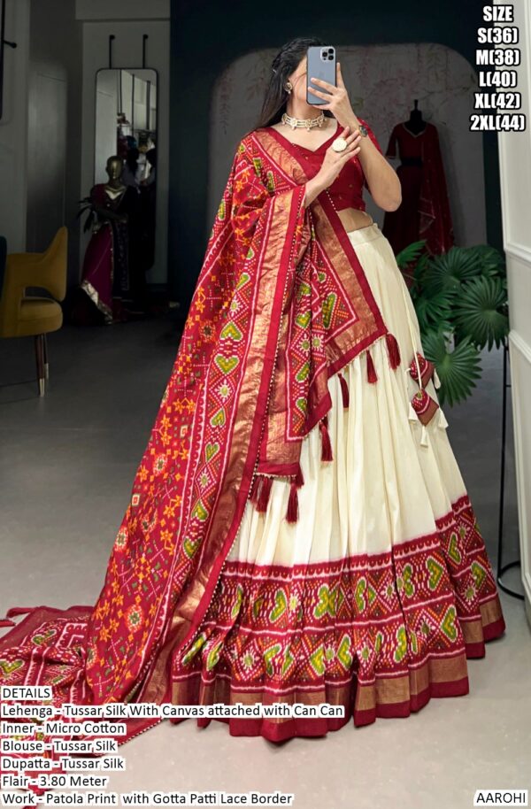 Tantalizing Patola Printed Tussar Silk Traditional Lehenga Choli Sets