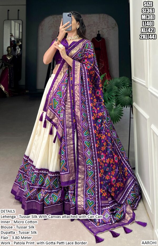 Tantalizing Patola Printed Tussar Silk Traditional Lehenga Choli Sets