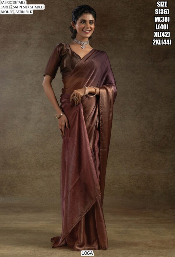 Plain Ready To Wear Party Style Satin Silk Saree With Un-Stitched Blouse