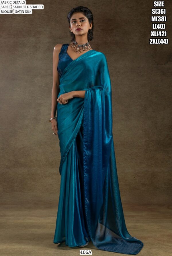 Plain Ready To Wear Party Style Satin Silk Saree With Un-Stitched Blouse