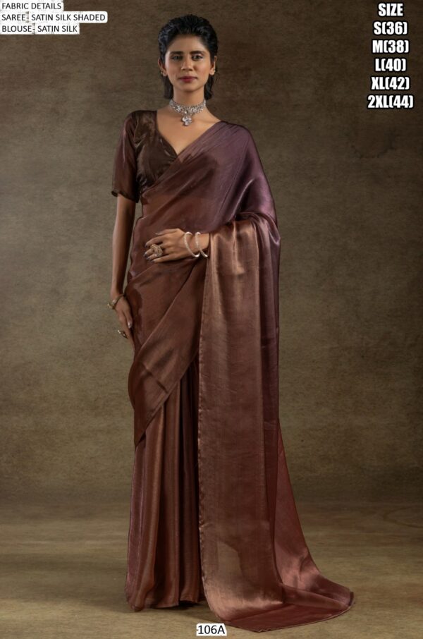 Plain Ready To Wear Party Style Satin Silk Saree With Un-Stitched Blouse